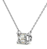 East To West Emerald Cut Moissanite Solitaire Pendant