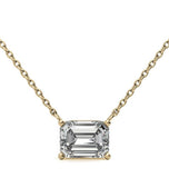 East To West Emerald Cut Moissanite Solitaire Pendant