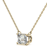 East To West Emerald Cut Moissanite Solitaire Pendant