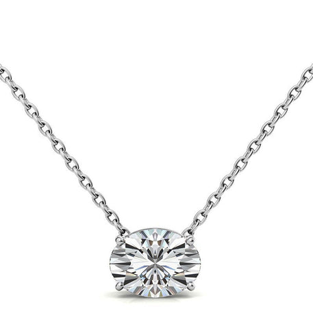 East To West Oval Cut Moissanite Solitaire Pendant