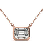 East To West Emerald Cut Moissanite Bezel Set Solitaire Pendant