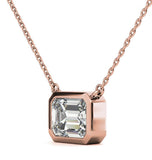 East To West Emerald Cut Moissanite Bezel Set Solitaire Pendant