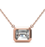 East To West Emerald Cut Moissanite Bezel Set Solitaire Pendant