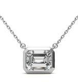 East To West Emerald Cut Moissanite Bezel Set Solitaire Pendant