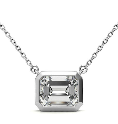 East To West Emerald Cut Moissanite Bezel Set Solitaire Pendant