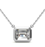 East To West Emerald Cut Moissanite Bezel Set Solitaire Pendant