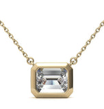 East To West Emerald Cut Moissanite Bezel Set Solitaire Pendant