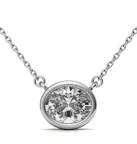 East To West Oval Cut Moissanite Bezel Set Pendant