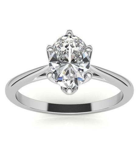 Six Prong Oval Cut Moissanite Solitaire Wedding Ring