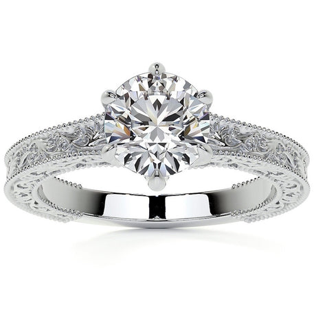 Round Cut Moissanite Filigree Vintage Ring