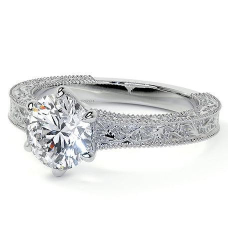 Round Cut Moissanite Filigree Vintage Ring