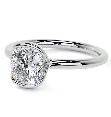 Cushion Cut Moissanite Half Bezel Set Solitaire Ring