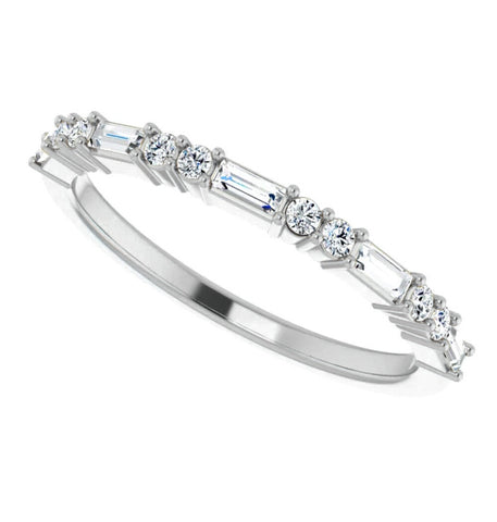 Round & Baguette Cut Half Eternity Ring For Women