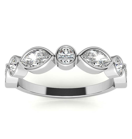 Round & Marquise Cut Moissanite Bezel Set Eternity Band