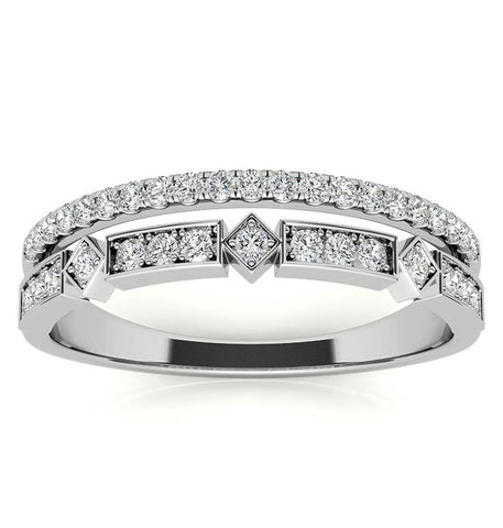 Round Cut Moissanite Double Row Eternity Band