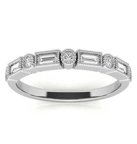 Round & Baguette Cut Bezel Set Filigree Eternity Ring